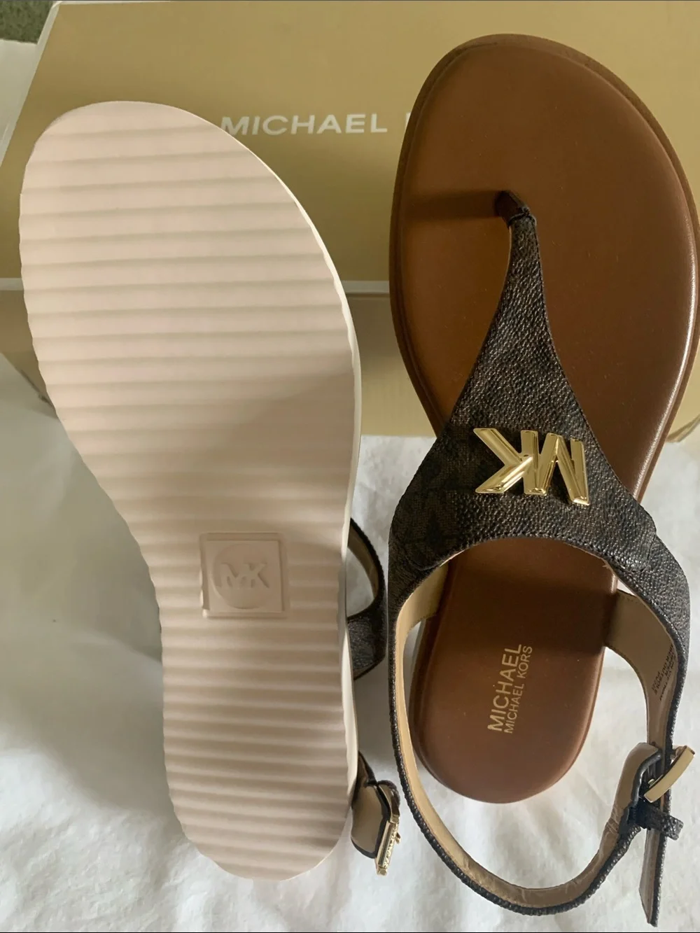 Michael Kors Brown Sandal with Gold MK Logo